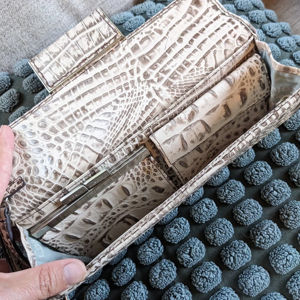 Calvin Klein Cream Croc-Embossed Leather Clutch
